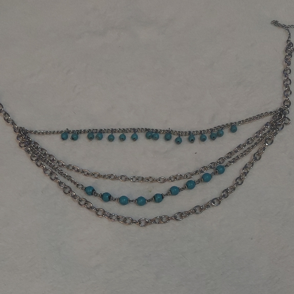 6/$10 Chic Silver and Blue Beaded Necklace